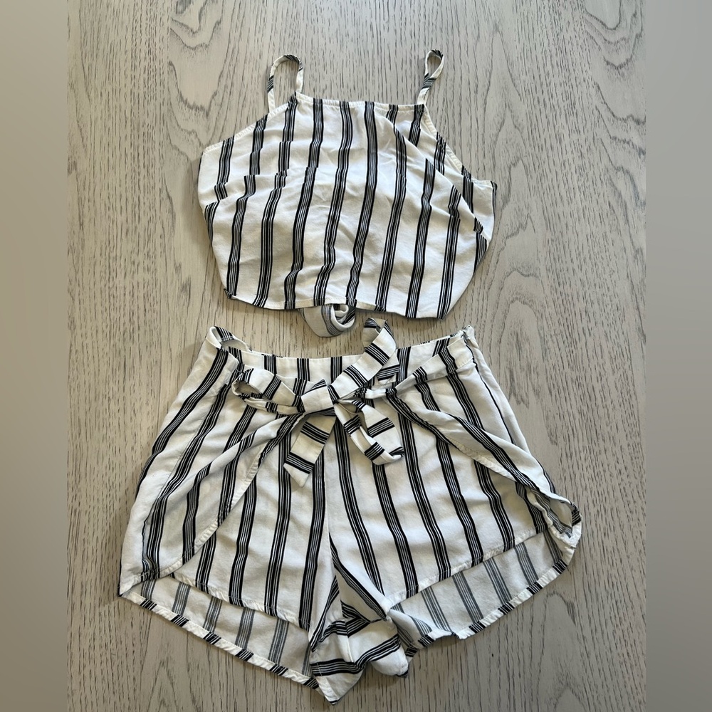 Striped Black and White Crop Top and Shorts Set